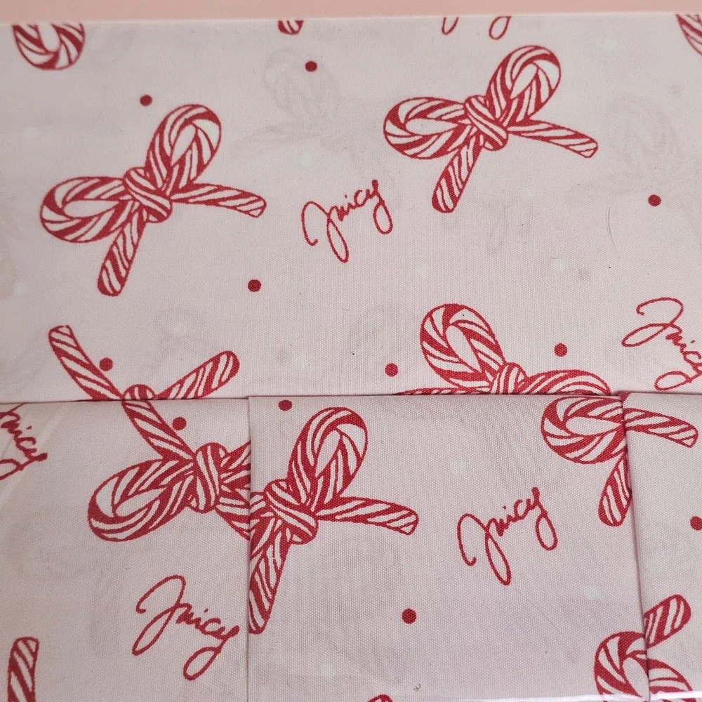 Juicy Couture Queen Sheet Set 6pc Pink Red Candy Cane Bow Polka Dot Print New